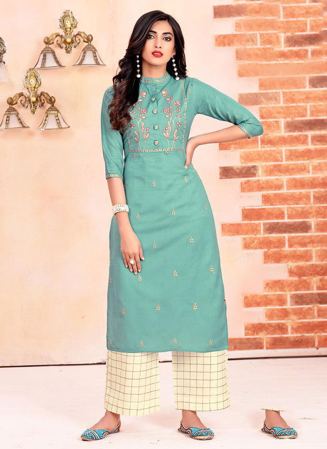 Heavy Rayon Stylist and fancy Kurtis With Plazzo, Pants and Sharara Collection 